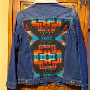 #LOTD Jean Jacket with Aztec patch print on back.